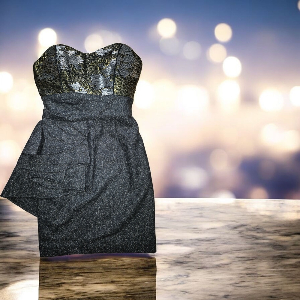 Badgley Mischka Strapless Black and Gold Dress